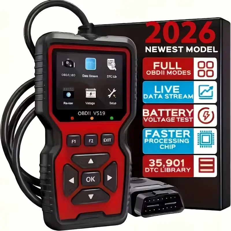 V519 Upgraded OBD2 Scanner, Portable Automotive Code Reader with 35901 DTC Definitions, Backlit Color LCD Screen, Battery Voltage Test, Live Data, Compact for 1996+ Gasoline Vehicles, DIY Enthusiasts & Roadside Emergencies, 10-Language Support