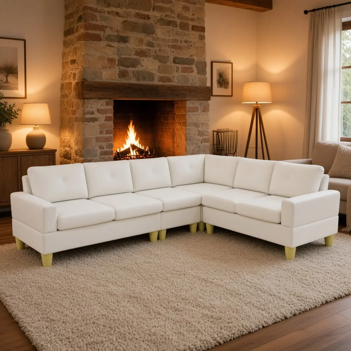 Aobtkel 95.5" L-Shaped Modular Sectional Sofa with Chaise, 6-Seater 4-Piece Massa Flannel Deep Seat Couch with High-Density Foam, Removable Washable Covers, Easy Assembly for Living Room, Apartment, Beige
