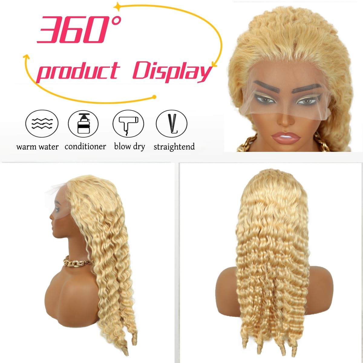 13x6 613 Blonde Burmese Curly Wig Human Hair Transparent HD 