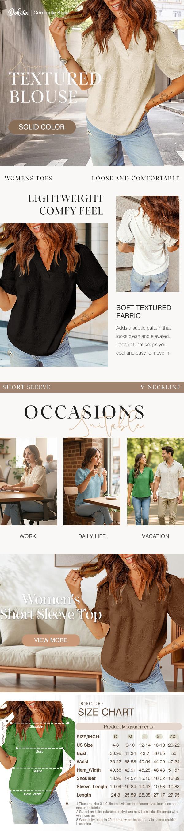 Dokotoo Women's Casual V Neck Short Sleeve Textured Tops Lettuce Trim T Shirts Tee Blouses