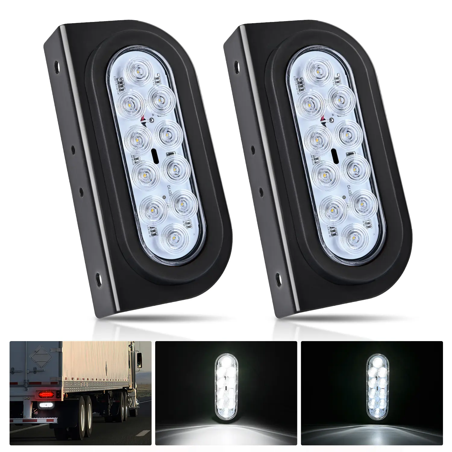 Nilight 6-Inch Oval LED Tail Lights Kit (2PCS) - 12V DC System SMD LED, Flush Mount Grommets, Plugs, Bracket Mount, Waterproof White Reverse Backup Lights, Universal Fit for 12V DC System, RV/Truck Compatible