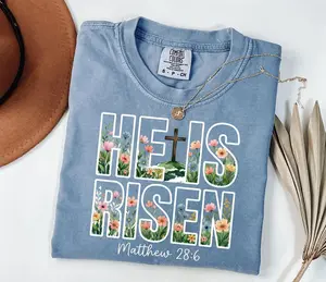 Comfort Colors Floral Easter Cross Shirt , He Is Risen Christian Tee, Easter Matching Outfit, Soft Spring Easter Apparel