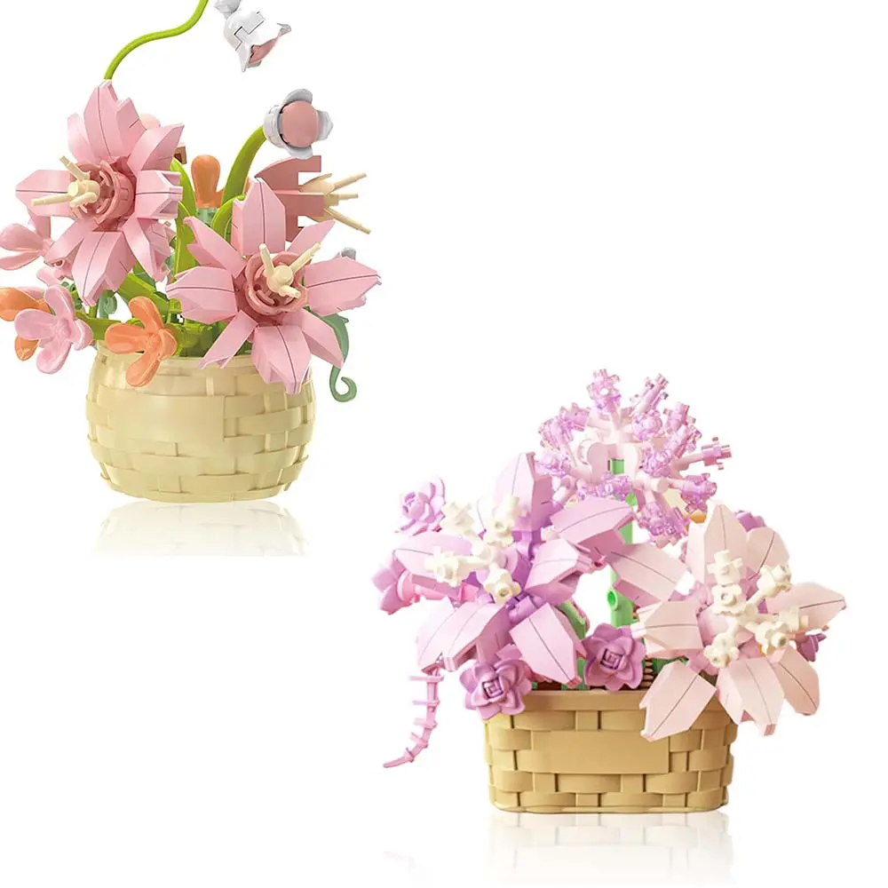 2PCS ABS Mini Flower Building Blocks Bricks and Minifigs Unisex DIY Kits - Succulent Plant Toys, Compact Easy-Assembly Decoration, Versatile Placement, Brain Development Boost (Birthday/Mother's Day Gifts), Open Ended Play