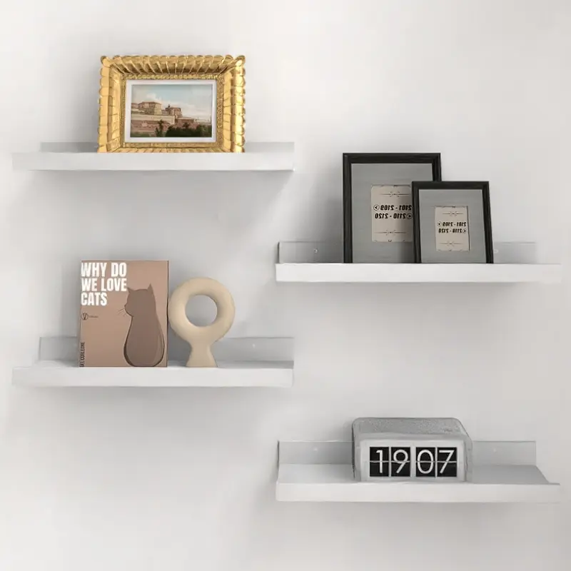 4-Piece Modern Wooden Floating Wall-Mounted Shelves with Lip - 15-20 Kg Load Capacity, Space-Saving Home Supplies Design, Study & Bedroom Storage Organizer, Living Room Decor Shelf