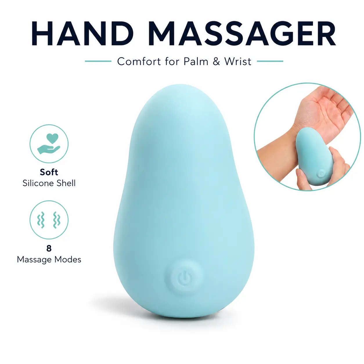 Portable Rechargeable Hand Massager, Wrist Relaxation Device with 8 Massage Modes, Compact Hand Care Tool for Men and Women, Mother’s Day, Graduation & Everyday Relaxation Gift Silicone