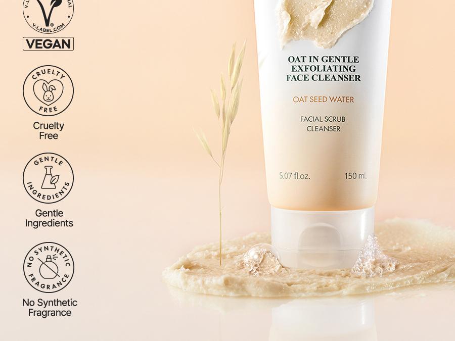 [Purito Official] Oat Exfoliating Facial Polish Cleanser l Oat Seed Water Hydration & Soothing, Lightweight, Non-Sticky FA Safe Moisturizer for Sensitive Skin, Non-Comedogenic, Fragrance-Free l Korean Skincare