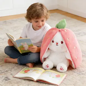 Strawberry Bunny Plush Toy (No Light) Ultra Soft Fabric Kawaii Stuffed Animal for Cuddling & Decorating