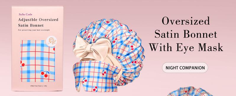 SeSe Code Satin Hair Bonnet for Sleeping with Detachable Eye Mask - Non-Slip Hair Wrap for Curly Hair