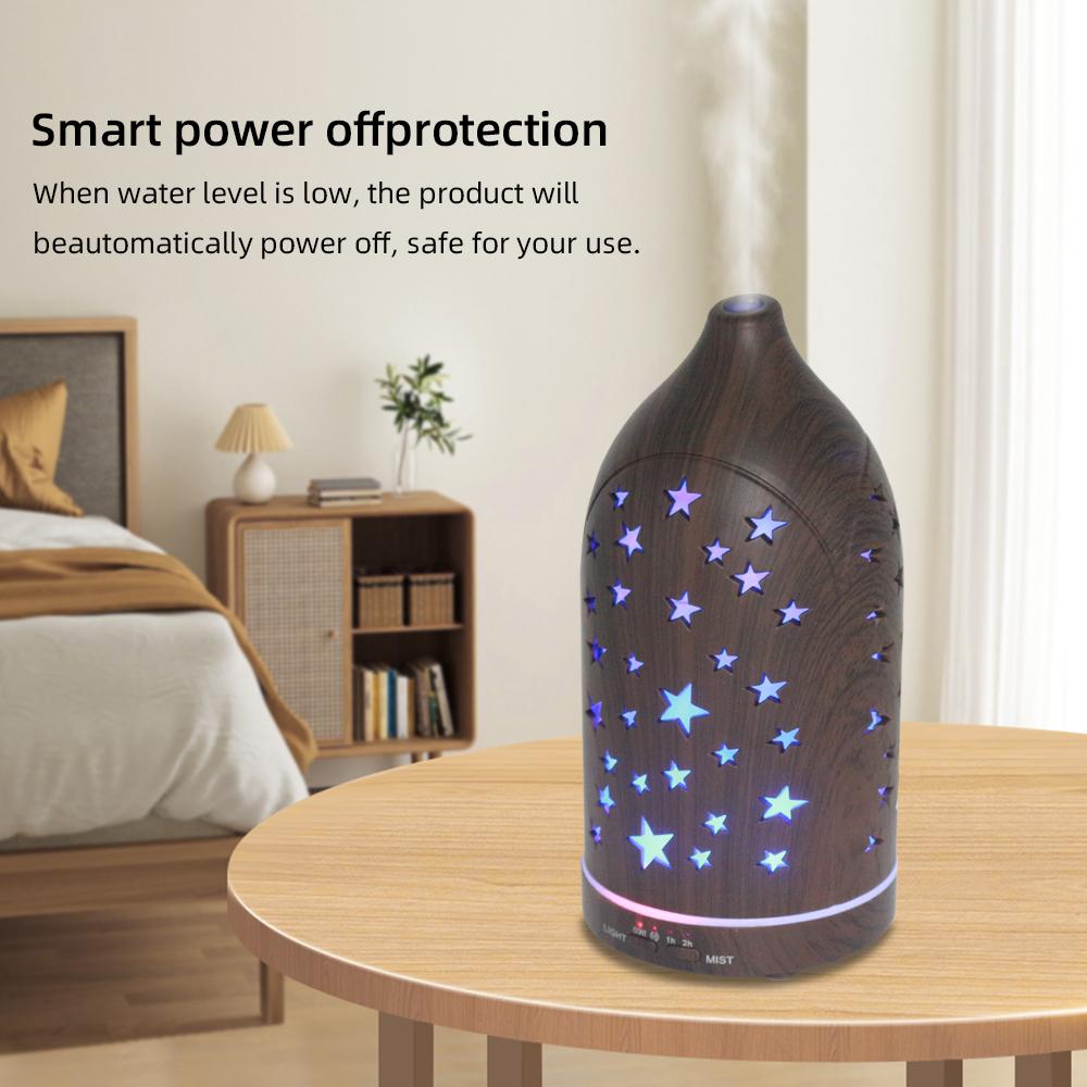 Star Hollow Essential Oil Diffuser Hollow Ultrasonic Aromatherapy Diffuser 7 Color LED Lights, Quiet & Auto Shut Off