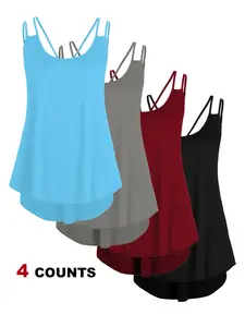 Plus Size, 4 Pack Women's Plus Size Tank Tops- Solid Color Sleeveless Cami with Double Straps, Soft Stretch Casual Layering Tops, Multi Color Options