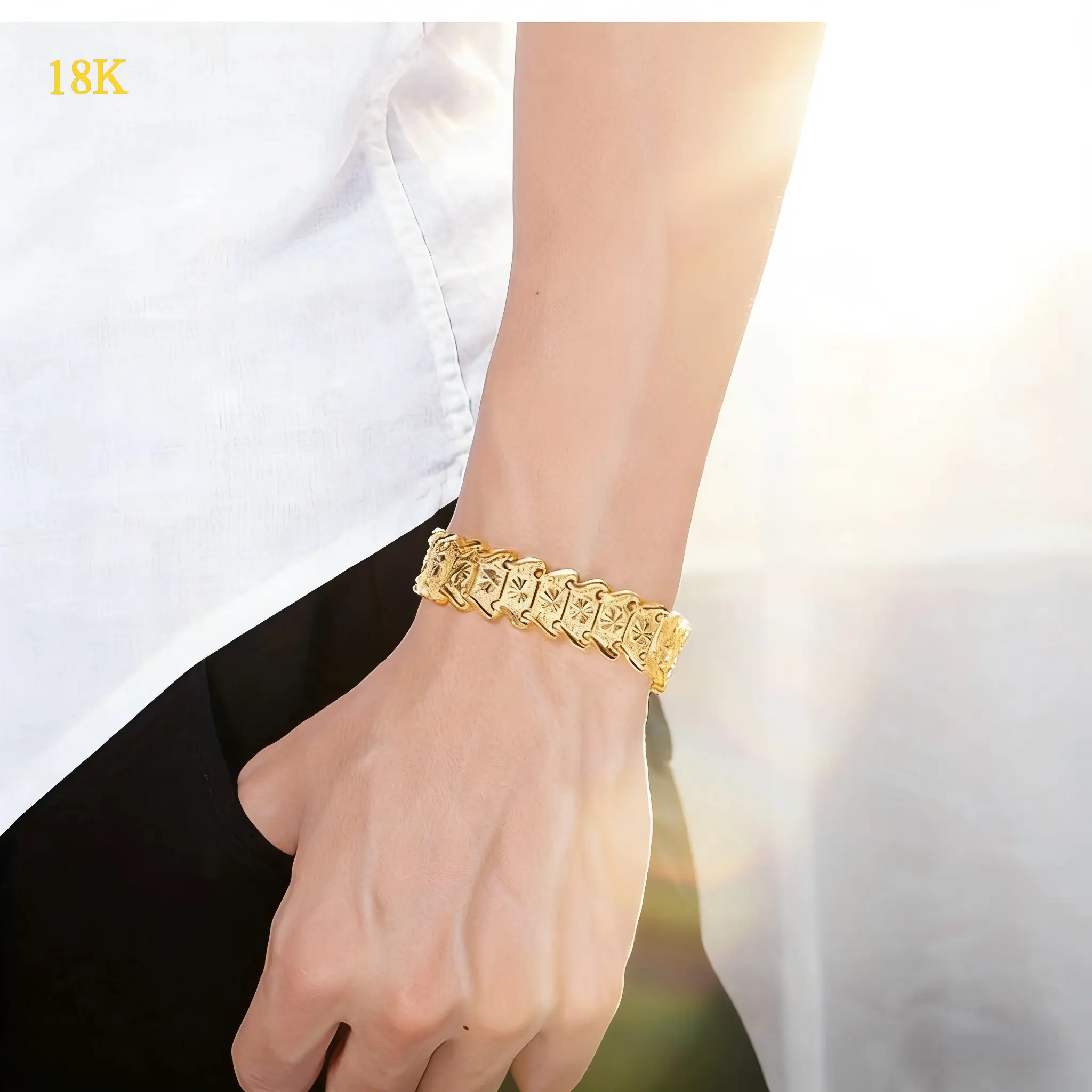 18K Creative 12mm Coin Wide Bracelet Simple Elegant Allergy Proof Perfect for Everyday Wear and Parties Fashion Jewelry Gift