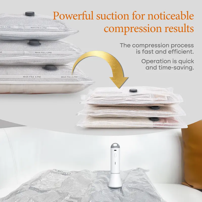 【BackToSchool】Vacease Cordless Travel Vacuum Bag Set with Rechargeable Fast-Compressing Air Pump, Multiple Sizes Durable Home Supplies, Airtight Resealable Organizers for Luggage, Sturdy Lightweight Space Saving Storage Organization Solution