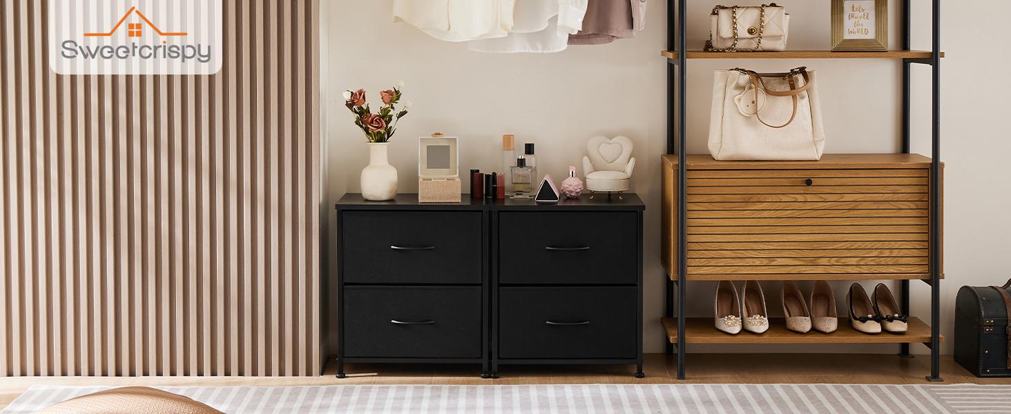 Nightstand with 2 Fabric Drawers, Small Dresser, Side Table, End Table, Bedside Table, Night Stands, Small Nightstand, Bedroom Furniture