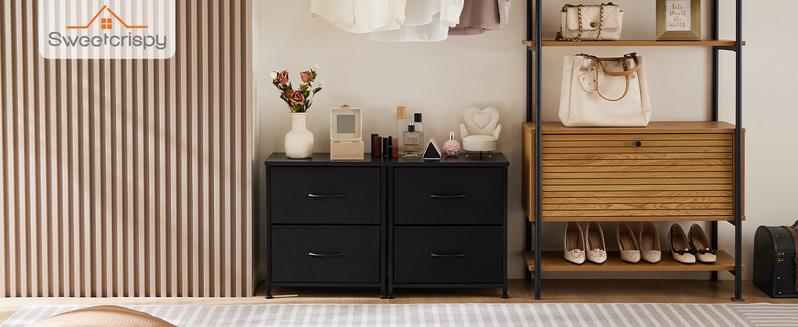 Nightstand with 2 Fabric Drawers, Small Dresser, Side Table, End Table, Bedside Table, Night Stands, Small Nightstand, Bedroom Furniture