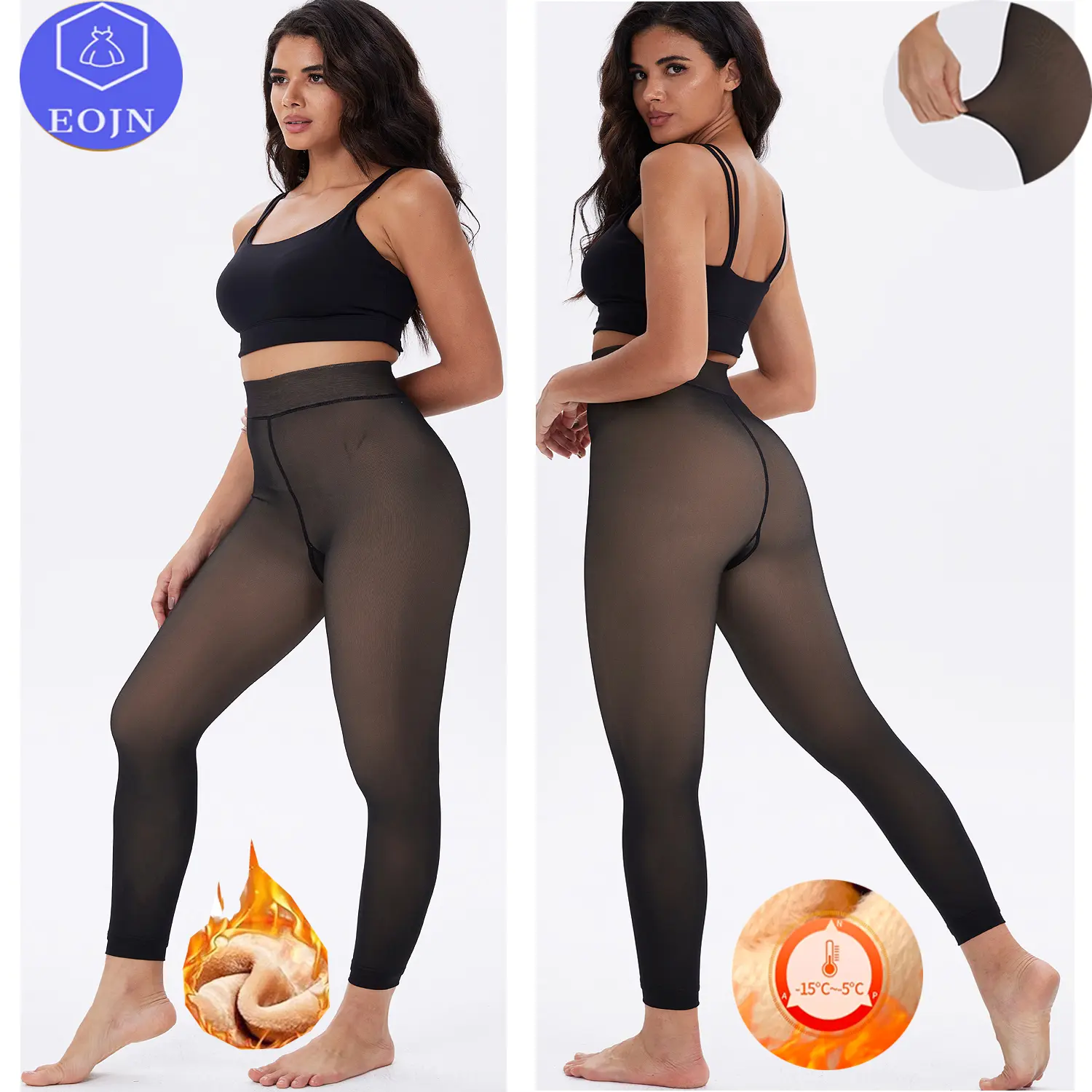 EOJN Ankle length Tights,New One-Seam Warm Fleece Lined Tights for Women Fake Translucent Pantyhose High Waist Thermal Leggings Sheer Comfy Faux Fur Winter Tights for Ladies.