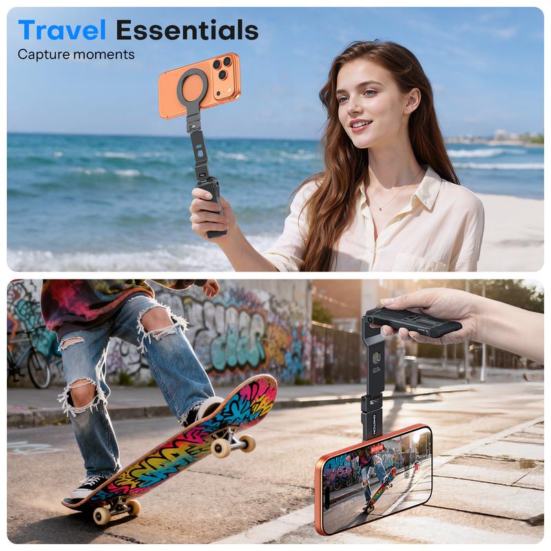 OMOTON TP03 Mini Tripod, Magnetic Phone Stand with 1/4 Screw Hole & Hanging Hook, Portable Phone Mount for Smartphone Camera Accessories-Black