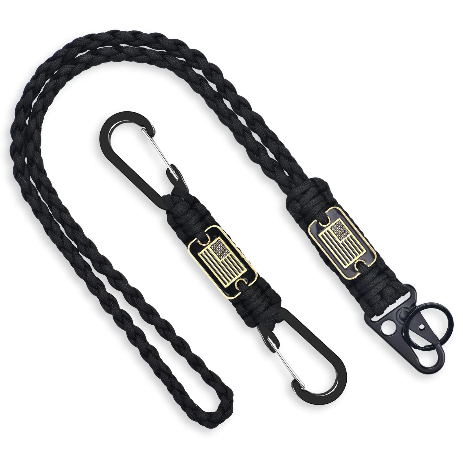 Heavy Duty Paracord Lanyard Necklace, 550 Braided Keychain Lanyard Strap with USA Flag, Tactical Lanyard Set for Men Outdoor Activities