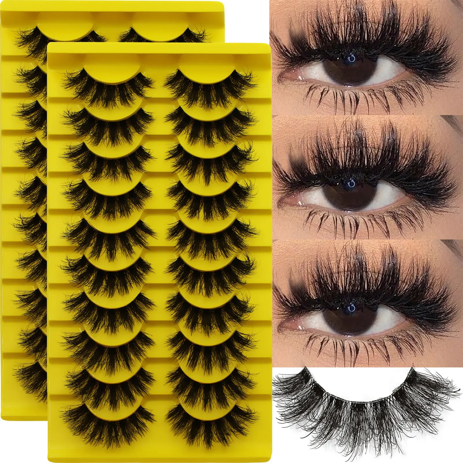 Fluffy Russian Strip Lashes, 3D Messy Fake Eyelashes, Thick Volume Lashes, 20 Pairs (2 Packs of 10)