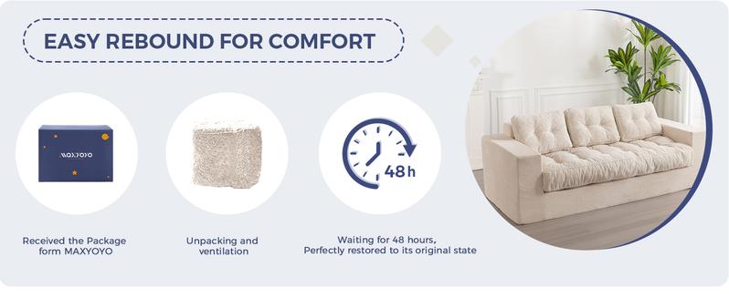 MAXYOYO 3 Seater Couch for Living Room, Boneless Couch with Tufted Cushion & Backrest, Upholstered Floor Sofa with Armrests, Sofa in A Box, No Assembly Required