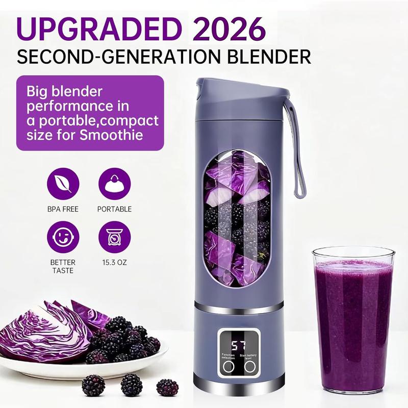 Portable personal electric USB blender, 500ML portable juicer milkshake and smoothie blender, small mixer, compact, convenient, multi-functional (purple)