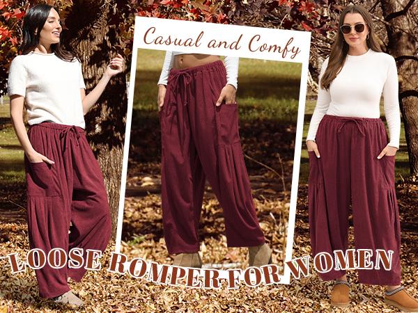 【NEW】TARSE Womens Corduroy Pants Wide Leg Palazzo Harem Pants Drawstring Casual Loose Barrel Work Trousers with Pockets Baggy Vintage Fall Winter Bottoms