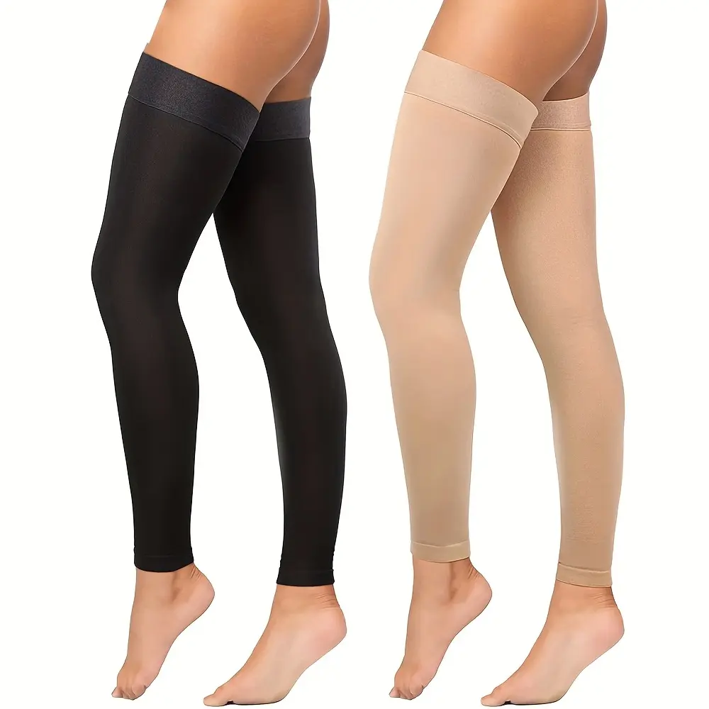 Women's Footless Thigh High Compression Stockings, 20-30mmHg Graduated Opaque Support Stockings with Silicone Band, Improve Circulation for Leg Swelling & Fatigue