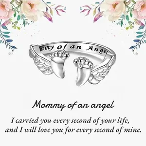 Adjustable Letter & Wing Design Cuff Ring, Fashionable Jewelry for Women, Elegant All-match Fashion Accessories for Daily Wear, Personalized Angel Ring, Engraved Ring