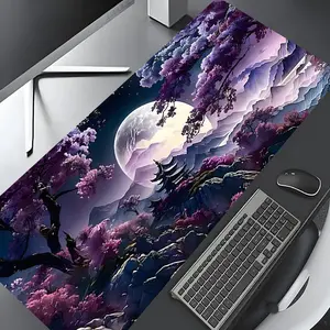 Cherry Blossom Scenery  Pattern Desk Mat, Rectangle Gaming Desk Mat, Non-slip Rubber Pad, Desktop Decoration Protection Pad for Home Office