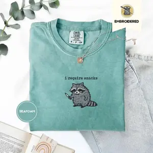 EMBROIDERED Comfort Colors I Require Snacks Raccoon T-Shirt, Funny TShirt, Goblincore Animal Lover Gift, Cozy Snack Gremlin Tee