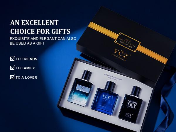 YCZ Men's Mystic Allure Collection Fragrance Set - YCZ Club Marine & Breath of Sky Eau De Cologne Gift Box with Long Lasting Light Scent for Any Occasion-Valentine's Day gift