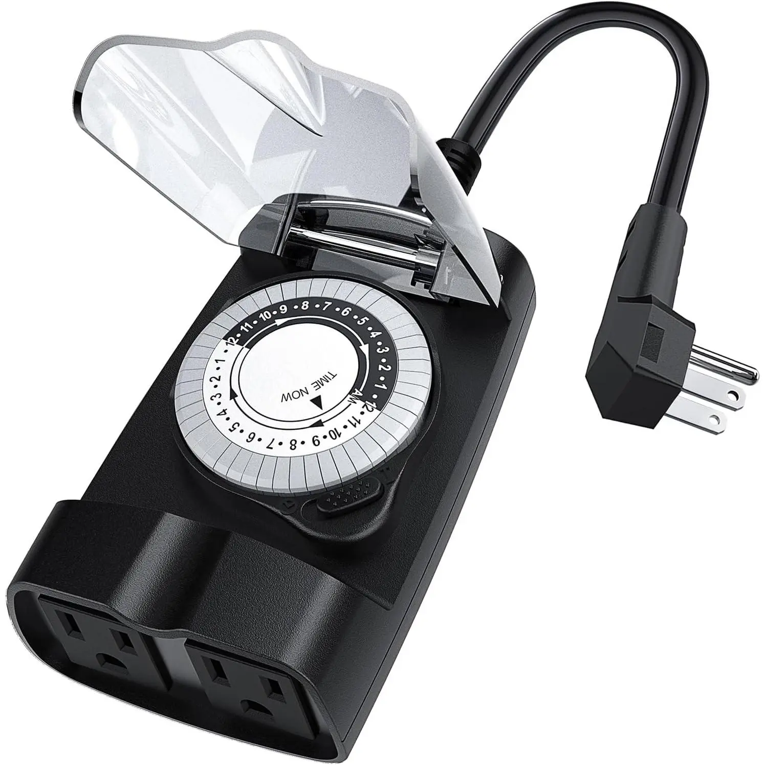 Outdoor Timer Waterproof, 24 Hour Light Timer, Timers for Electrical Outlets, Ideal for Pool Pump, Christmas Lights, Heavy Duty, 2 Grounded Outlets, ETL Listed, Black