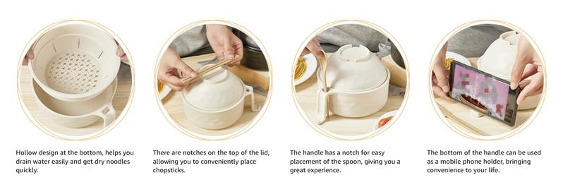 6PC/Set Microwave Ramen Bowl Set, Ramen Noodle Cooker with Lid & Handle,Perfect for Home, Office, Dorm, or College Tableware