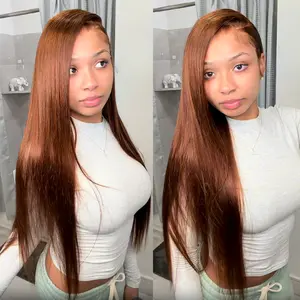 Tuneful 13x6 Ginger Brown Lace Front Wigs Human Hair 180 Density Straight Lace Frontal Human Hair Wig For Black Women Pre Plucked Hairline