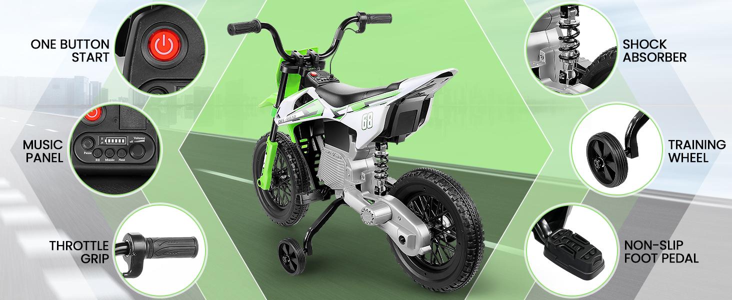 Hikole 12V Electric Training Wheel Dirt Bike for Kids – Battery Powered Ride-On Motorcycle with Spring Shock Absorption, Training Wheels, Durable Toddler Electric Bike for Boys Hikole 12V Electric Training Wheel Dirt Bike for Kids – Battery Powered Ride-On Motorcycle with Spring Shock Absorption, Training Wheels, Durable Toddler Electric Bike for Boys