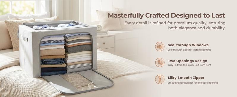 【NewYear2026】Foldable Oxford Fabric Storage Bins with Clear Window – Stackable Organizer with Reinforced Metal Frame for Clothes, Blankets, Pillows & Toys