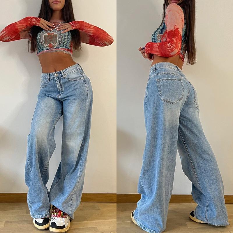 Vintage Oversize Denim Jeans for Women – Plain Blue Wash Comfort Fit Baggy Pants | Trendy Bershka Style