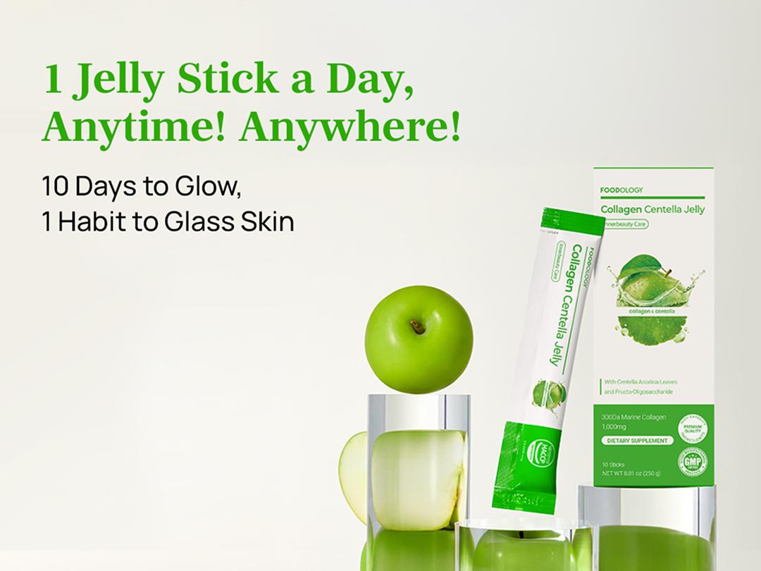 [FOODOLOGY] Collagen Centella Jelly 30 Days | K-Beauty Glow Skin, Cica Soothing, Hydration Boost Jelly Sticks