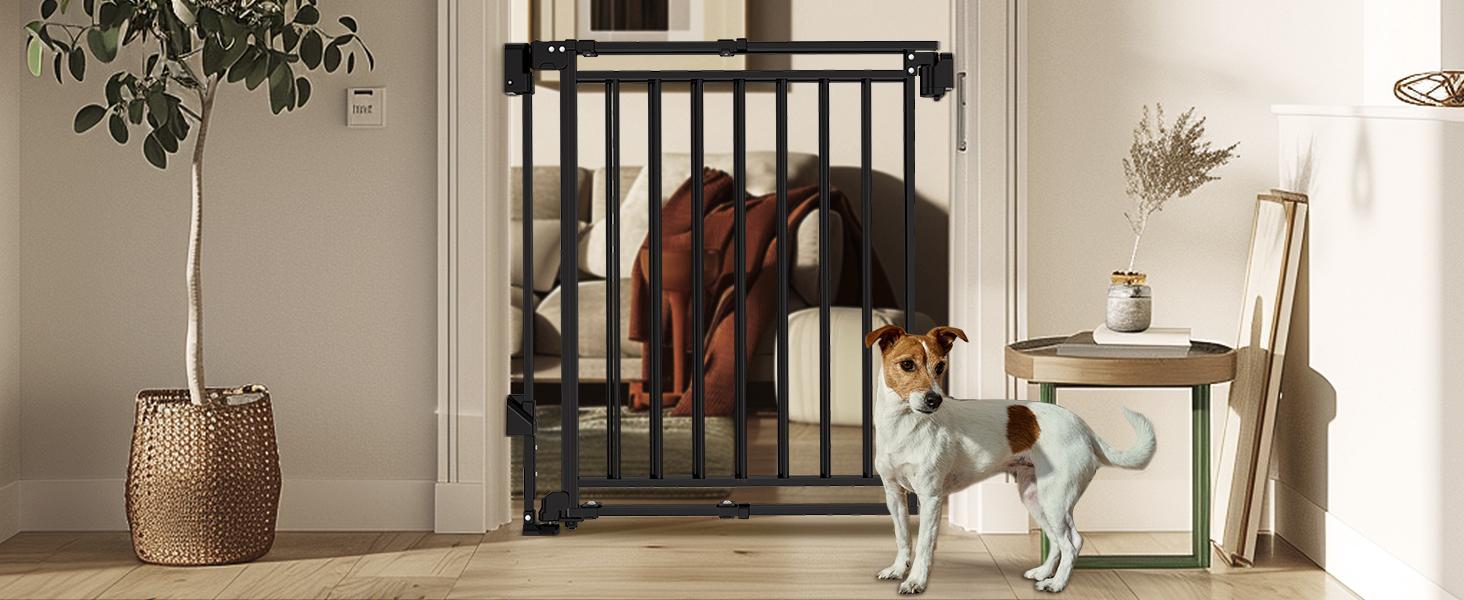 Baby Gate for Stairs Doorways & Kitchen, 26"-44" W x 28" H, No Bottom Bar Dog Gate, One-Handed Auto-Close, Hardware Mount Safety Gate for Dogs & Toddlers, Black/white