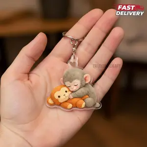 Baby Monkey Hugging Plush Toy Keychain, Viral Punch Monkey Bag Charm