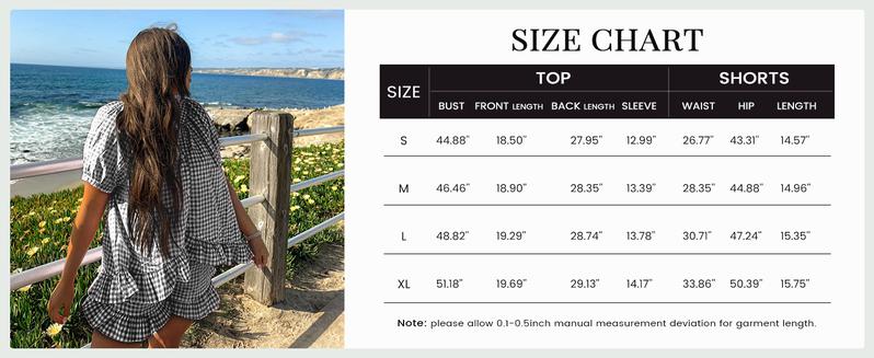 Arssm Women’s Gingham Pajamas Set – 2-Piece Cotton PJs with Ruffle Babydoll Shirt & Plaid Shorts for Cozy Sleepwear & Lounge Outfits