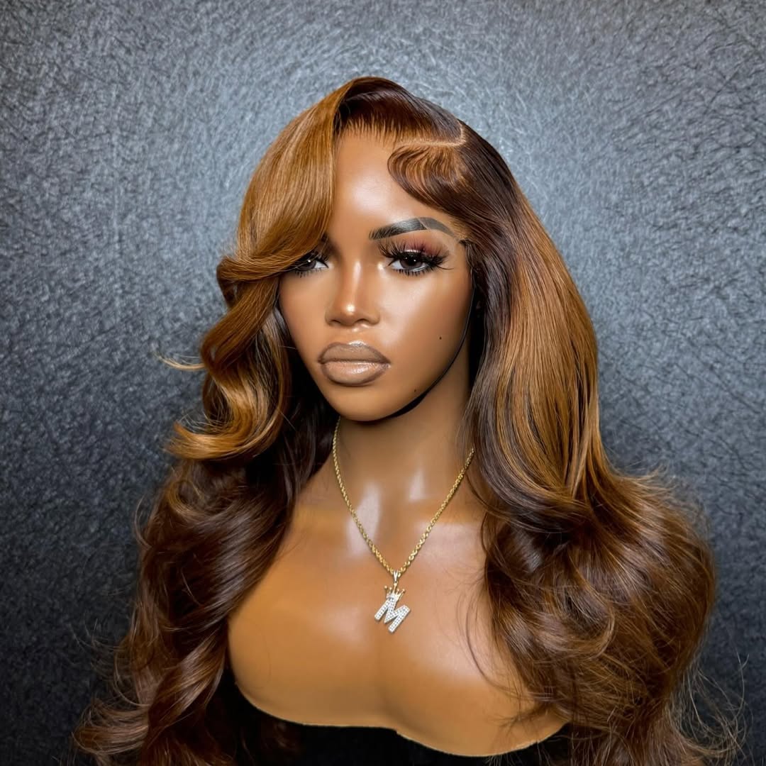 KEPHARE Copper Brown Highlight Wear and Go Glueless Wigs Human Hair Pre Cut 5x5 HD Lace Closure Wigs No Glue with Pre Plucked Hairline 180% Density Lace Front Wig