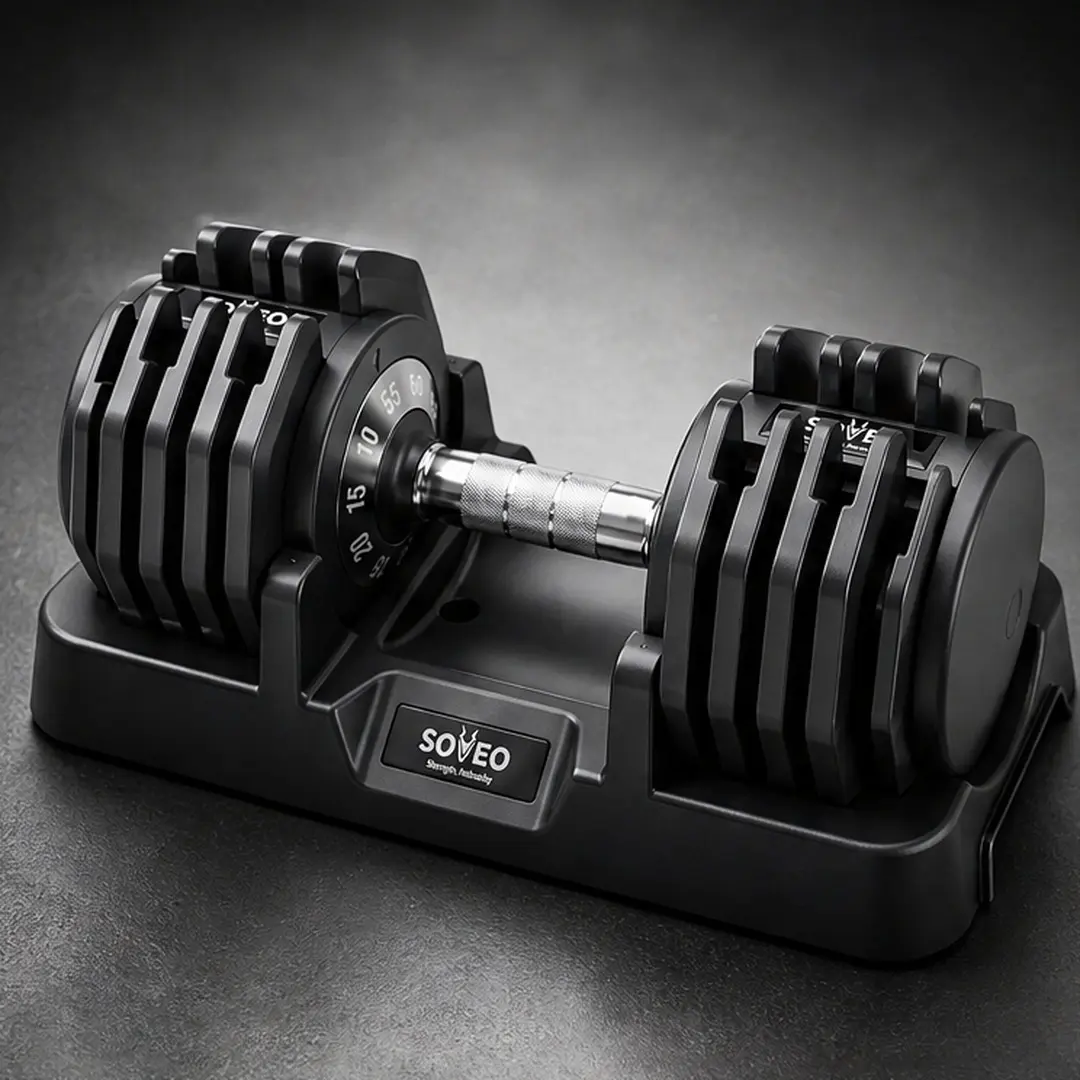 Adjustable Dumbbell 5-55 LBS Quick-Select Weight Set with Non-Slip Grip Ergonomic Handle and Storage Base for Home Gym Strength Training Full Body Workout Black Iron, Black Color Options, Iron Material, Product Dimensions: 8.66 W x 16.54 D x