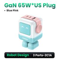 Uno 65W USB C Charger （3-Port ：2C1A) Blue Pink