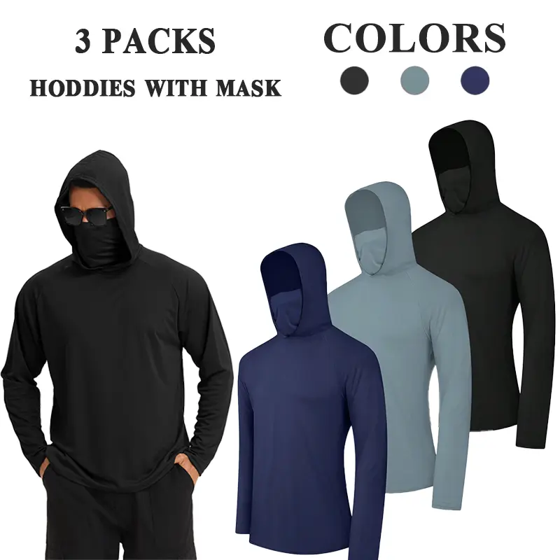 HOPLYNN Men's 3 Pack Lightweight Hoodie Performance Long Sleeve Shirt for Fishing Running Workout Tops Sweats Athletic Style Activewear