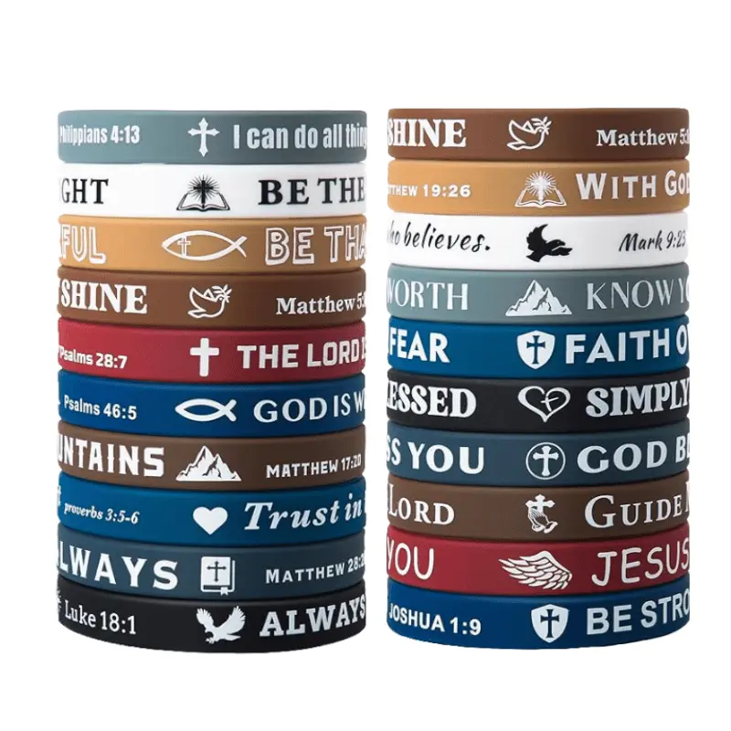 Christian Bible Verses Silicone Wristbands - 20-Piece Bulk Pack for Men & Women, Inspirational Bracelet, Faith Statement & Religious Design Bracelets & Bangles, Religious Jewelry Gifts (Bulk Pack Makes Gifting Easy and Kind), Faith Statement Bracelets & B