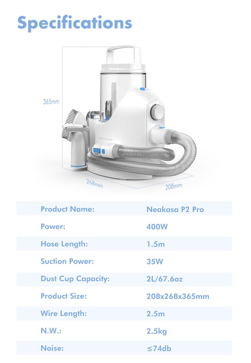Neakasa P2 Pro Pet Grooming Kit, Dog Clippers 99% Hair, Pet Grooming with 5 Proven Tools, 2L Large-Capacity Easy Empty Dustbin for Dogs Cats Animals