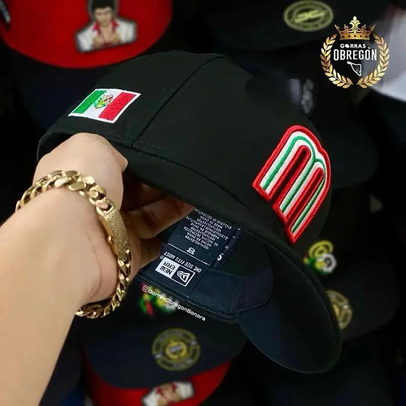 New Era Mexico Flag Fitted Hat 59FIFTY Style – Black Green White Baseball Cap, Premium Embroidered Mexico Logo, Flat Brim Streetwear Snapback Style for Men Women