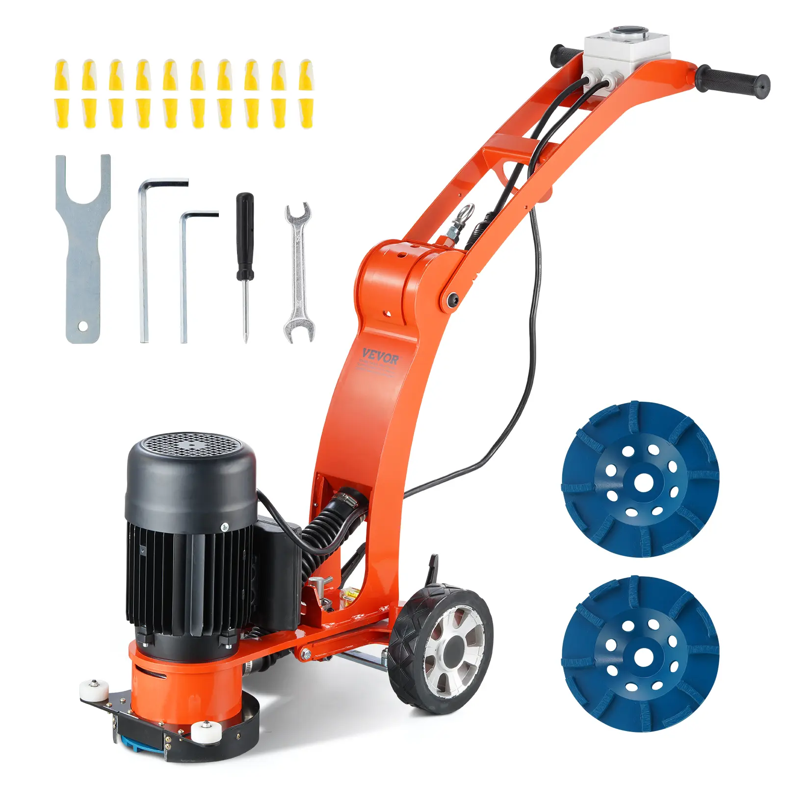 【summerfinds】VEVOR Electric Concrete Floor Grinder 7" Walk-Behind Grinder 1.7HP Concrete Floor Polisher, 1300W Grinding Machine, 1720RPM Upgrade Brushless Motor Surfacing Grinder for Granite/Marble/Stones