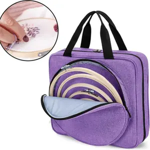 Embroidery Project Bag, Square Supplies Storage Tote, Portable Craft Carry Case for Cross Stitch Kits Tools, Multiple Pockets, Gray, Bag Only