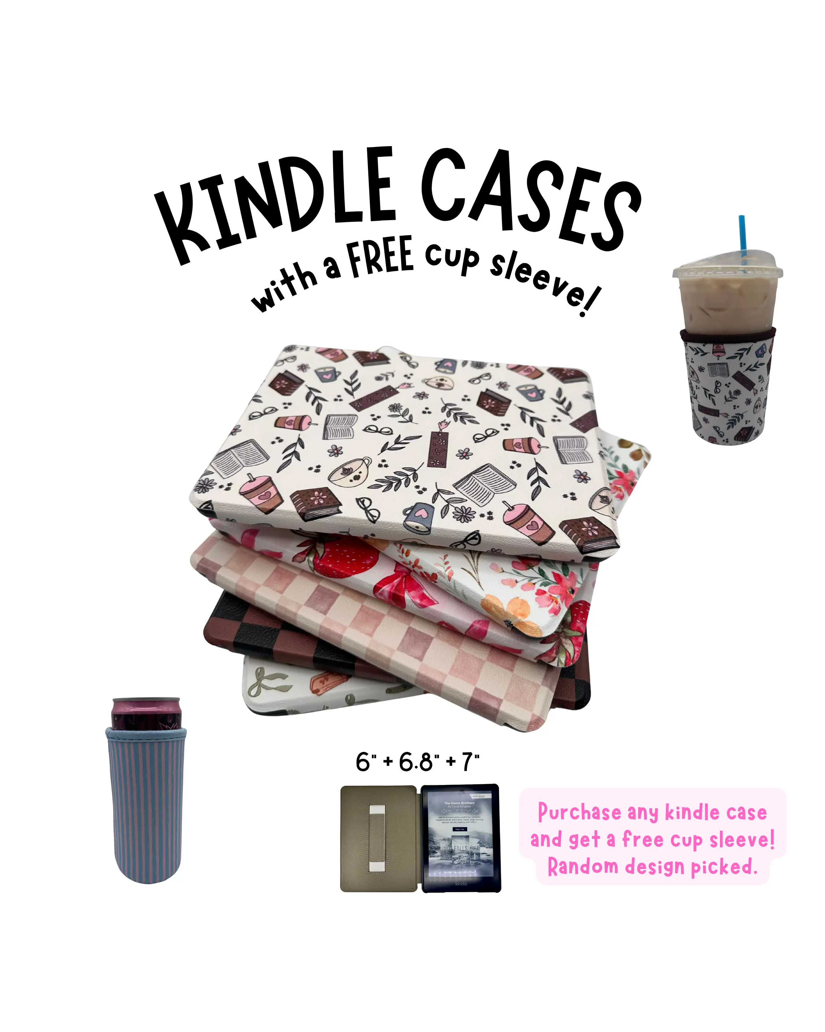 KINDLE Protective Cases for 6in, 6.8in, 7in Readers - Magnetic Closure, Clear back, Hand Strap, Double Back Style - Checkered, Floral, Western, Book, Coffee, Strawberry, Bow Themes - Stylish for 11th/12th Gen & Paperwhite Tablets, Kindle Accessorie